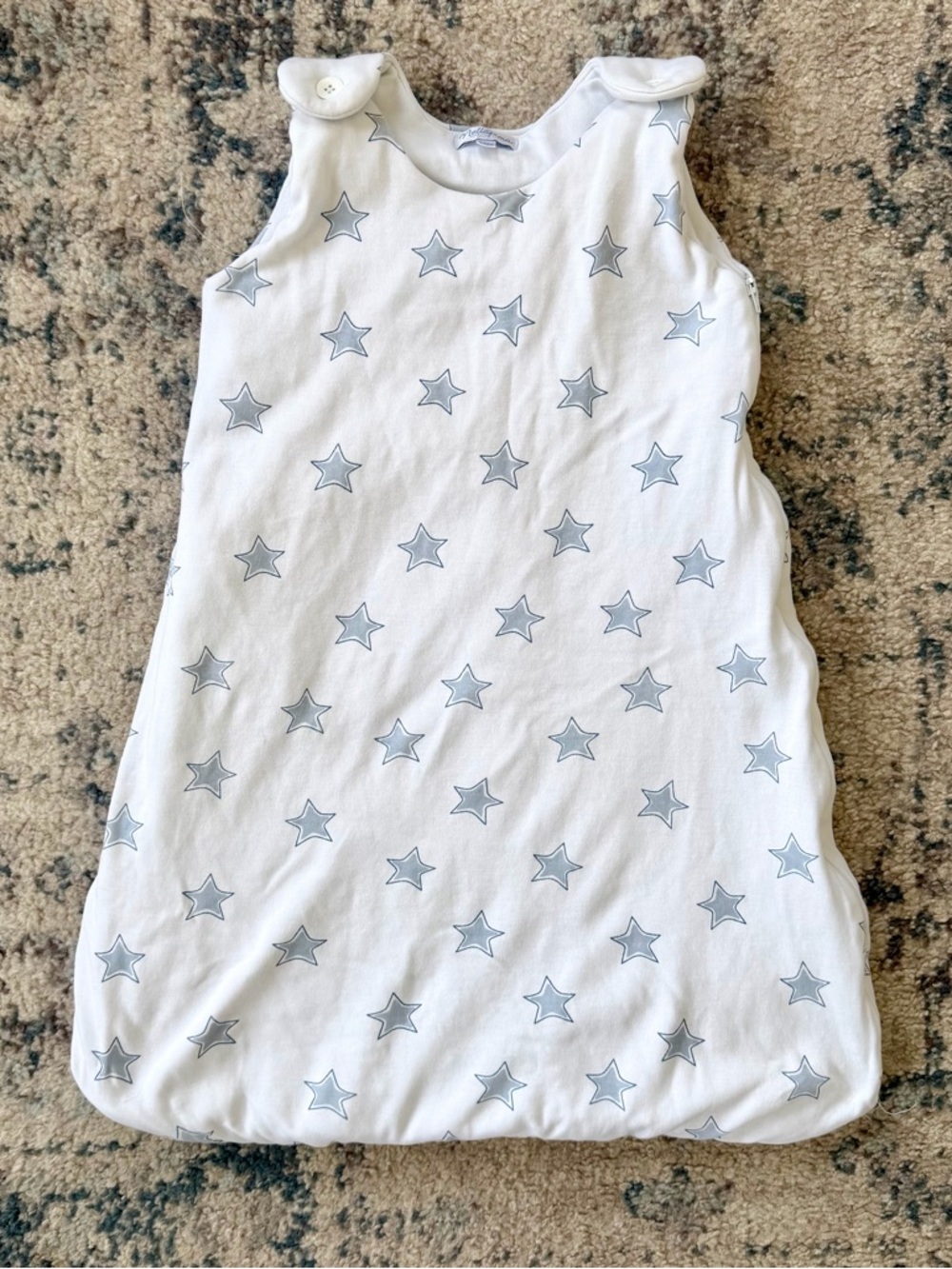 Nellapima White Baby Sleep Sack with Light Blue Star Print, Size 6-12 months